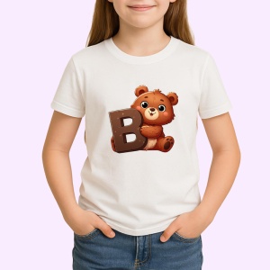 Tricou Alfabet Litera B , Alb, Unisex Dama si Barbat | Copii - Img 2