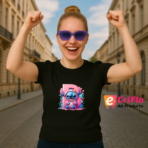 Tricou Alfabet Litera B cu Lilo si Stitch albastru, veselie mare, Negru, Unisex Dama si Barbat | Copii - Img 6