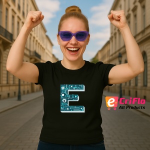 Tricou Alfabet Litera E cu circuite, cyber, tehnologie, Negru, Unisex Dama si Barbat | Copii - Img 3