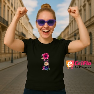 Tricou Alfabet Litera I cu flori, margarete, flori colorate, Negru, Unisex Dama si Barbat | Copii - Img 3
