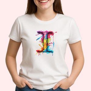 Tricou Alfabet Litera I cu graffiti, design exploziv, arta urbana, Alb, Unisex Dama si Barbat | Copii