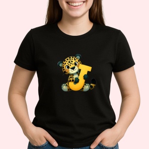 Tricou Alfabet Litera J cu animal Jaguar, Negru, Unisex Dama si Barbat | Copii