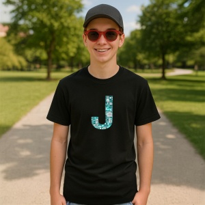 Tricou Alfabet Litera J cu circuite, cyber, tehnologie, Negru, Unisex Dama si Barbat | Copii - Img 4