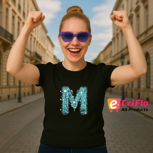 Tricou Alfabet Litera M cu circuite, cyber, tehnologie, Negru, Unisex Dama si Barbat | Copii - Img 3