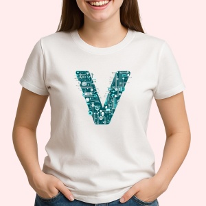 Tricou Alfabet Litera V cu circuite, cyber, tehnologie, Alb, Unisex Dama si Barbat | Copii
