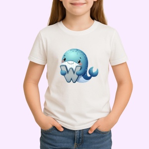 Tricou Alfabet Litera W cu animal Whale Balena , Alb, Unisex Dama si Barbat | Copii