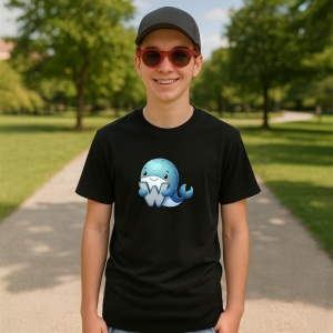 Tricou Alfabet Litera W cu animal Whale Balena, Negru, Unisex Dama si Barbat | Copii - Img 4