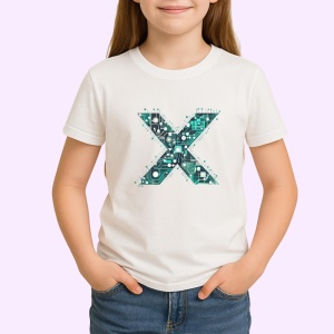 Tricou Alfabet Litera X cu circuite, cyber, tehnologie, Alb, Unisex Dama si Barbat | Copii - Img 2