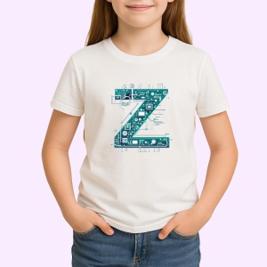 Tricou Alfabet Litera Z cu circuite, cyber, tehnologie, Alb, Unisex Dama si Barbat | Copii - Img 2