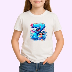 Tricou Alfabet Litera Z cu Lilo si Stitch albastru, veselie mare, Alb, Unisex Dama si Barbat | Copii - Img 2