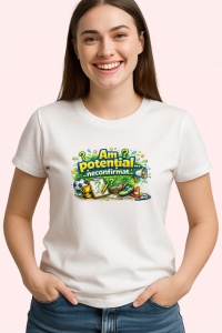 Tricou Am Potential Neconfirmat Text Amuzant Galben, din bumbac 100% , tricou alb pentru Copii | Dama | Barbat - Img 2