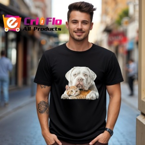 Tricou American Bulldog si pisica portocalie duo dragalas Copii | Dama | Barbat, negru - Img 5