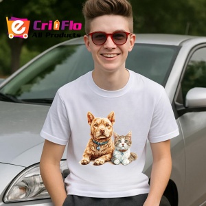 Tricou American Staffordshire Terrier si pisica gri tabby Copii | Dama | Barbat Barbat - Img 6