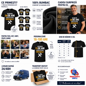Tricou aniversar pentru barbati din bumbac 100% - Vechi de … si inca pe piese originale - Img 2