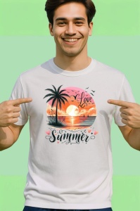 Tricou Apus pe plaja cu palmieri text love summer Copii | Dama | Barbat Barbat - Img 2