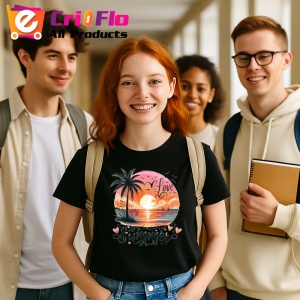 Tricou Apus pe plaja cu palmieri text love summer Copii | Dama | Barbat, negru - Img 11