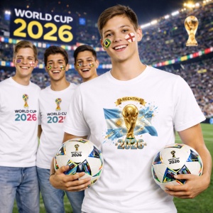 Tricou Argentina World Cup 2026 Fifa V2, din bumbac 100%, tricou alb, Copii | Dama | Barbat - Img 7