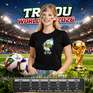 Tricou Argentina World Cup Fifa 2026, din bumbac 100%, tricou negru, Copii | Dama | Barbat - Img 8