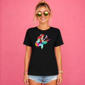 Tricou Ariel Mica Sirena Mermaid Paint Drip Urban Colorful Design, din bumbac 100%, tricou negru, Copii | Dama | Barbat - Img 2