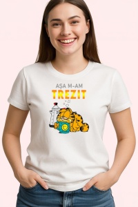 Tricou Asa Mam Trezit Grafic Garfield Amuzant, din bumbac 100% , tricou alb pentru Copii | Dama | Barbat - Img 3