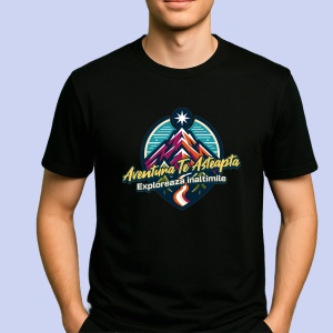 Tricou Aventura te asteapta, Exploareaza Inaltimile Negru, Copii | Dama | Barbat