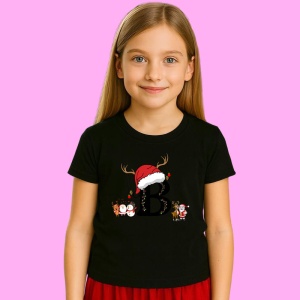 Tricou B Litera Cu Luminite Reni Si Mos Craciun, din bumbac 100% Copii | Dama | Barbat