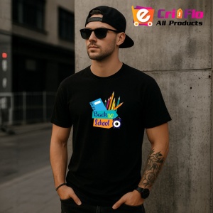 Tricou Back To School Rechizite Scolare Colorate, din bumbac 100%, tricou negru Copii | Dama | Barbat - Img 6