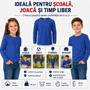Tricou Băieți Mânecă Lungă din Bumbac 100% bluza simpla copii - Img 8