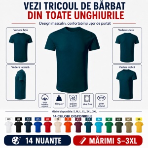 Tricou Bărbat 819 Epic, 100% Bumbac Organic, 160 g/m², Guler Rotund, 14 Culori, Mărimi S–3XL - Img 6