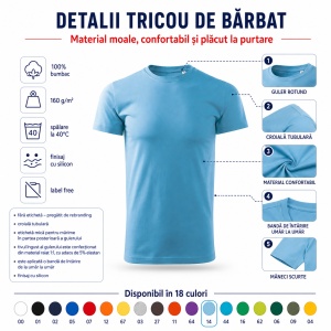Tricou Bărbat Basic Free, 100% Bumbac, Guler Rotund, Croială Tubulară, S–3XL, 18 Culori - Img 10