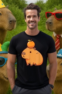 Tricou Barbat CapyBara - cu portocala pe cap