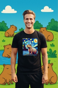 Tricou Barbat CapyBara - pictat in stil Van Gogh