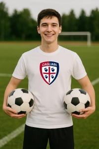 Tricou barbat cu logo stema Cagliari Calcio Italia , din bumbac 100% - Img 8