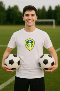 Tricou barbat cu logo stema Leeds United F.C .Anglia , din bumbac 100% - Img 8