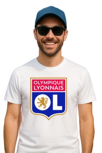 Tricou barbat cu logo stema Olympique Lyonnais Franta , din bumbac 100% - Img 3
