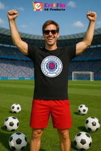 Tricou barbat cu logo stema Rangers FC Scotia , din bumbac 100% - Img 4