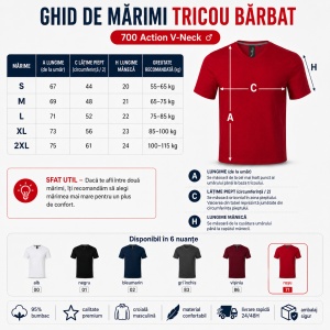 Tricou Bărbat Malfini Action V-Neck 700, 95% Bumbac, 5% Elastan, Guler în V, Slim Fit, 6 Culori, Mărimi S–2XL - Img 4