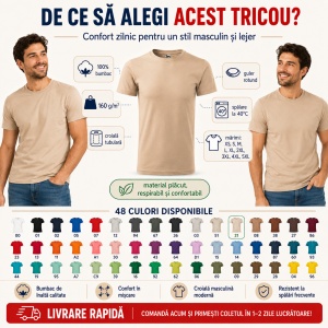 Tricou bărbat Malfini Basic Clasic, 100% bumbac, 160 g/m², guler rotund, 48 de culori, mărimi XS–5XL - Img 2