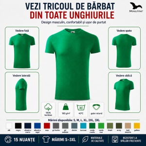 Tricou Bărbat Malfini Viper 143, 100% Bumbac, 180 g/m², Guler Rotund, Croială Slim Fit, 15 Culori Disponibile, Mărimi S 3XL - Img 3