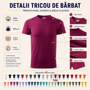 Tricou Bărbat Simplu Malfini Basic, 100% Bumbac, Regular Fit, casual office Guler Rotund, Multiple Culori XS - 5XL - Img 4
