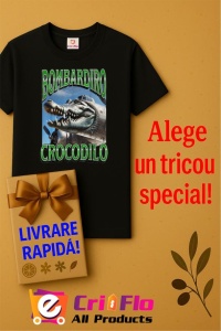 Tricou Barbat Tralalero Tralala cu personajul Bombadiro Crocodilo Funny Italian Brainrot Meme Graphic (1) - Img 6