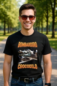 Tricou Barbat Tralalero Tralala cu personajul Bombardino Crocodilo - Italian Brainrot Meme - Img 4