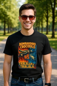 Tricou Barbat Tralalero Tralala cu personajul Bombardiro Crocodilo VS Tralalero Tralala - Italian Brainrot (1) - Img 5