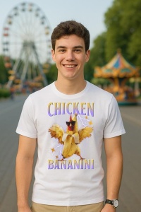 Tricou Barbat Tralalero Tralala cu personajul Chicken Bananini - Italian Brainrot Meme Gen Z - Img 5