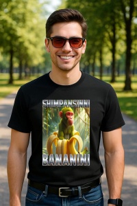 Tricou Barbat Tralalero Tralala cu personajul Shimpansinni Bananini Monkey Banana Italian Brainrot Meme - Img 4