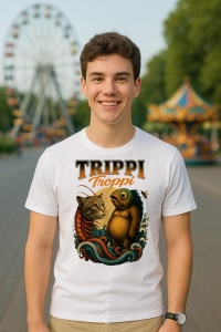 Tricou Barbat Tralalero Tralala cu personajul Trippi Troppi Italian Brainrot Meme cat fish or Bear fish - Img 4