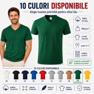 Tricou Bărbat Unisex Malfini 102 cu Guler în V, 100% Bumbac, 160 g/m², Mărimi XS–3XL - Img 10