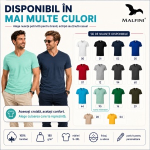 Tricou Bărbați cu Guler în V, 100% Bumbac, Slim Fit, 180 g/m², 14 Culori, Mărimi S–3XL - Img 10