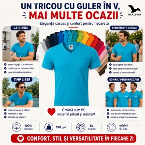 Tricou Bărbați Malfini 146 cu Guler în V, Premium, 100% Bumbac, Slim Fit, 180 g/m², S 3XL, 14 Culori - Img 8