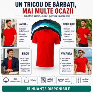 Tricou Bărbați Malfini Gulf 822, 100% Bumbac Organic, 150 g/m², Guler Rotund, Label Free, S–3XL, 15 Culori - Img 5